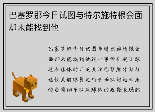巴塞罗那今日试图与特尔施特根会面却未能找到他