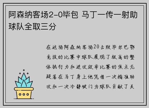 阿森纳客场2-0毕包 马丁一传一射助球队全取三分